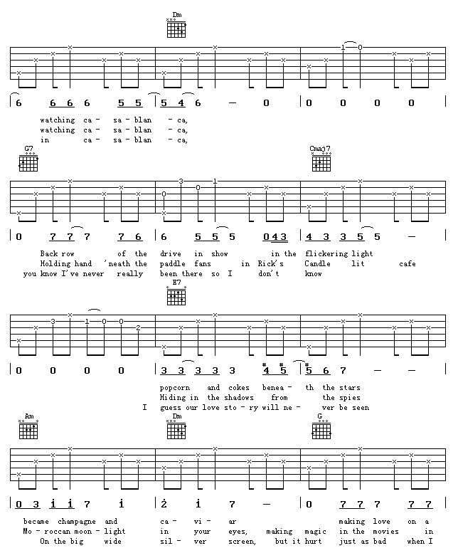 贝蒂·希金斯 casablanca卡萨布兰卡吉他谱