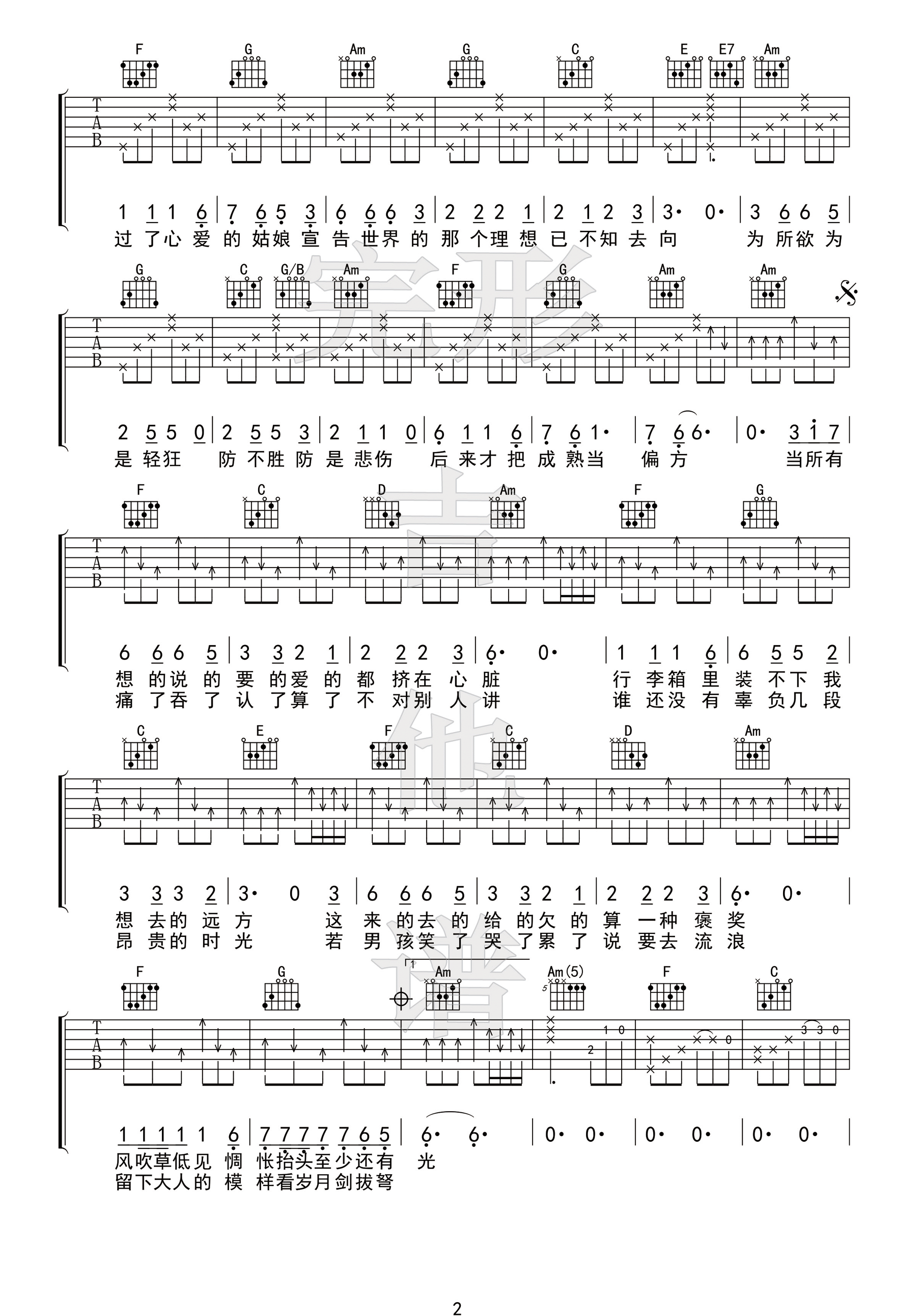 牧马城市吉他谱 毛不易【完形吉他】沈亮出品