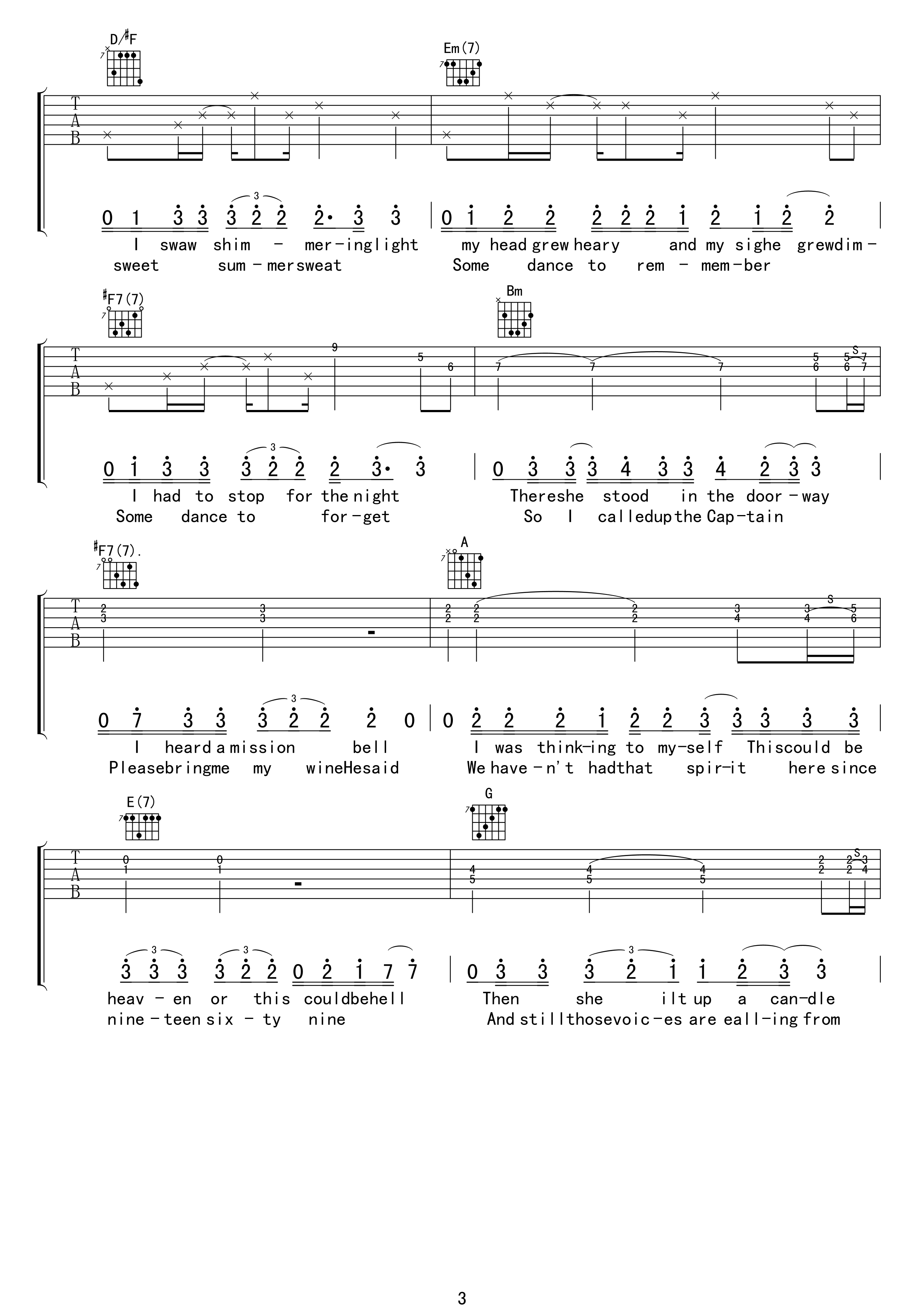 老鹰乐队 加州旅馆吉他谱(hotel california)